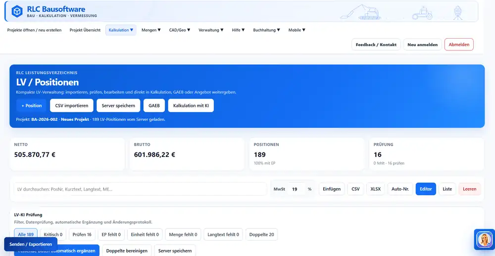 RLC Bausoftware Aufmaß